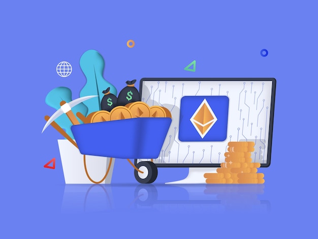 Cryptocurrency concept 3D illustration Icon composition with computer screen Vector illustration