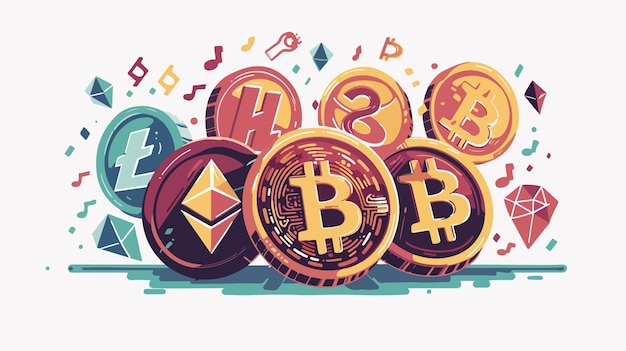 Cryptocurrency Concept in Mixed Media Flat Style Vector Illustration