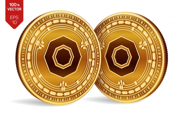 Cryptocurrency golden coins with Komodo symbol isolated on white background.