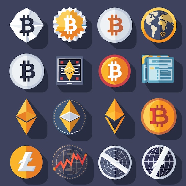 Vector cryptocurrency icons set flat design vector illustration eps 10