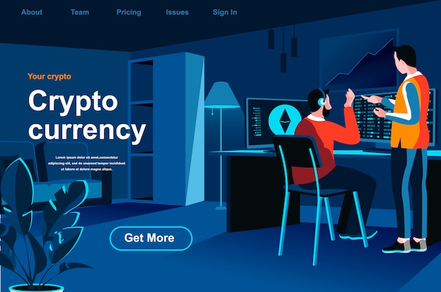 Cryptocurrency isometric landing page.