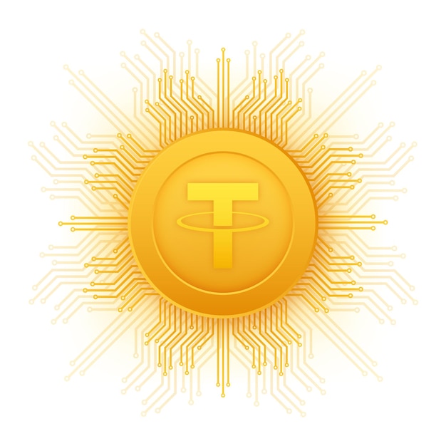 Cryptocurrency logo Tether in flat style on golden background