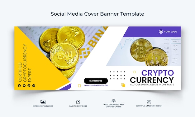 Cryptocurrency social media facebook cover banner template premium vector