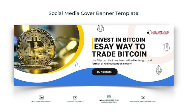 Vector cryptocurrency social media facebook cover banner template premium vector