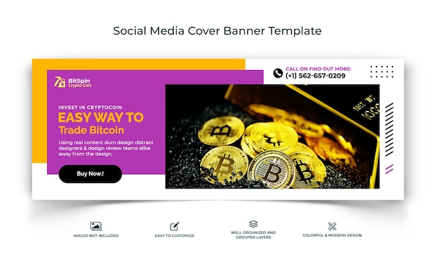 Vector cryptocurrency social media facebook cover banner template premium vector