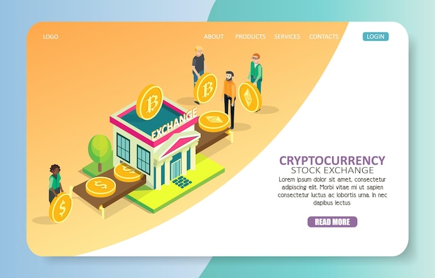 Cryptocurrency stock exchange landing page website vector template