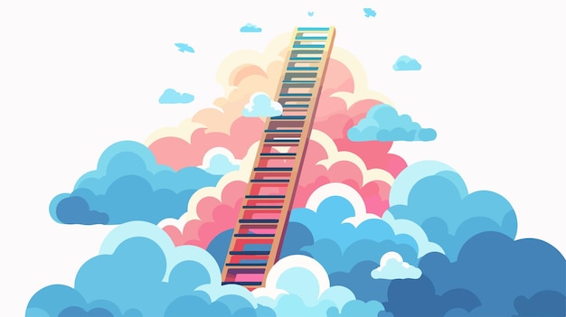 Cryptocurrency Success Ladder in the Sky Flat Style Image