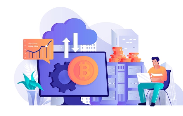 Cryptocurrency technology flat design concept illustration of people characters