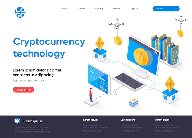 Cryptocurrency technology isometric landing page