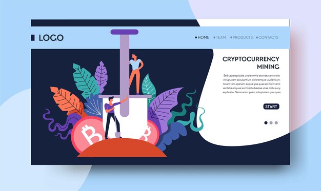 Cryptocurrency theme web template or landing page with call to action