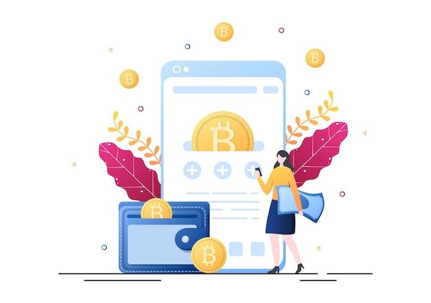 Cryptocurrency Wallet App on Mobile of Blockchain Technology, Bitcoin, Money Market, Altcoins or Finance Exchange with Credit Card in Flat Vector Illustration