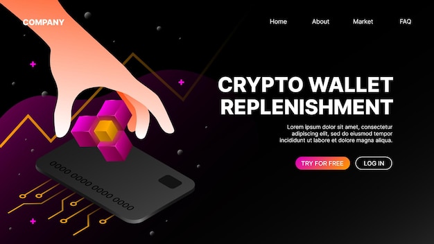 Vector cryptocurrency wallet replenishment service landing website page template