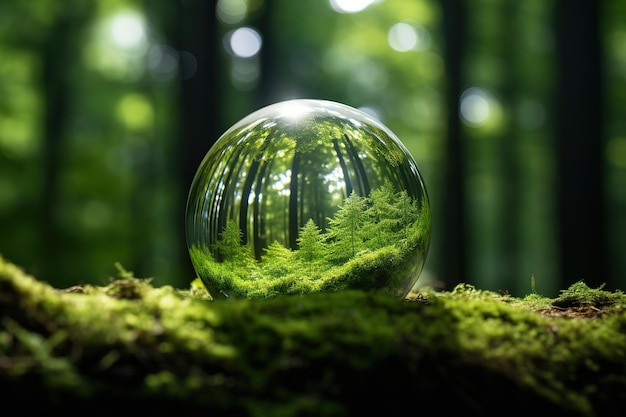 Crystal Earth Ball On Soil In Forest