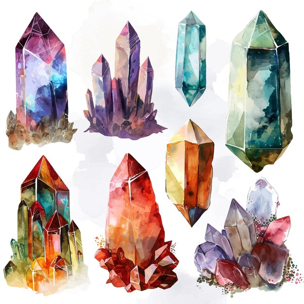 Vector crystal gemstone gem stone mineral precious diamond design amethyst quartz illustration waterco