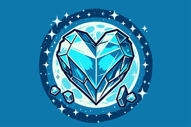 Vector crystal love heart glowing under the moonlight