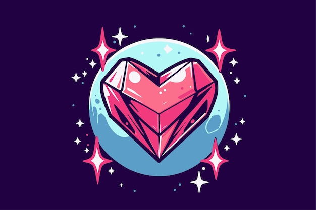 Vector crystal love heart glowing under the moonlight