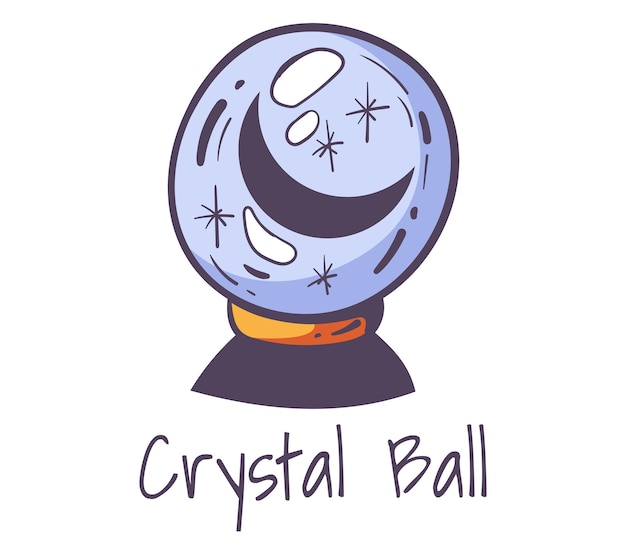 Crystal magic ball esoteric witch doodle line art concept graphic design illustration