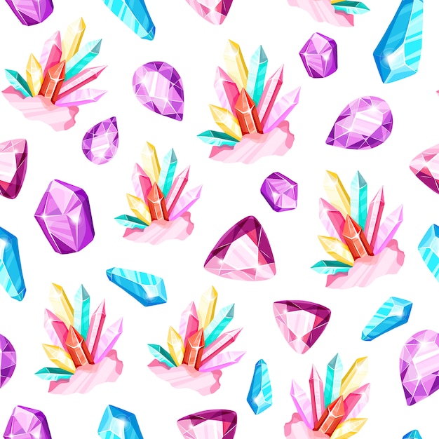 Crystal seamless pattern - colorful  crystals or gems