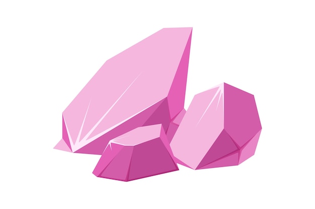 Crystals broken into pieces Smashed ruby crystals Broken gemstones or pink rocks Vector illustration