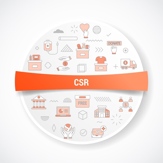 Csr corporate social responsibility concept with icon concept with round or circle shape for badge