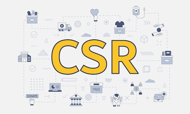 Csr corporate social responsibility concept with icon set with big word or text on center