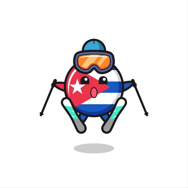 Cuba flag badge mascot character as a ski player , cute style design for t shirt, sticker, logo element