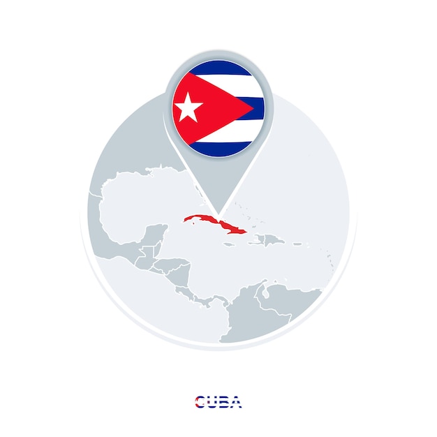 Cuba map and flag vector map icon with highlighted Cuba