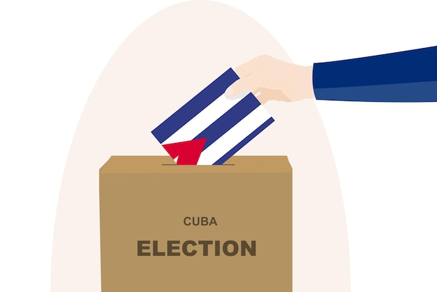 Cuba vote concept man hand and ballot box election day Cuba flag vector