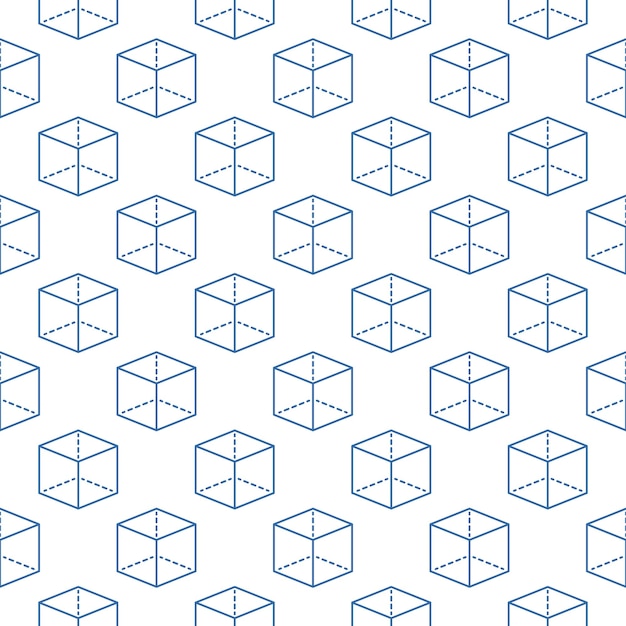 Cube vector concept minimal thin line seamless pattern