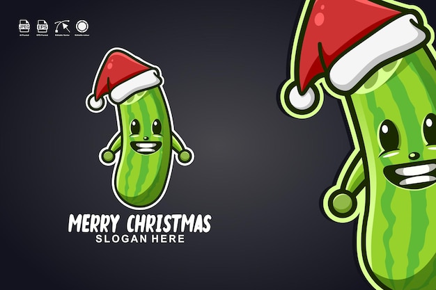 cucumber merry christmas cute mascot character logo design