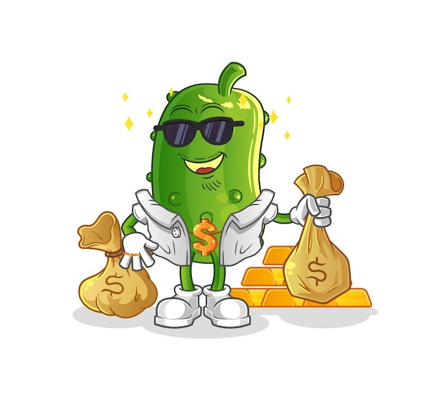 Cucumber rich character cartoon mascot vector