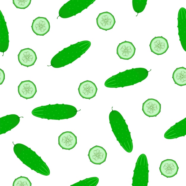 Cucumbers and sliced round pieces. Seamless pattern on a white background