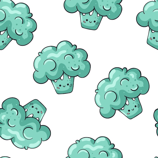 Cue doodle broccoli seamless pattern