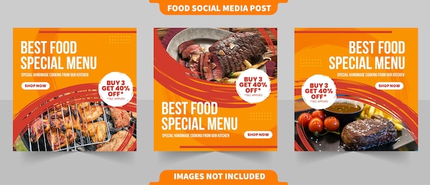 Culinary food menu or restaurant promotion menu for social media instagram carousel square post with editable photo templates