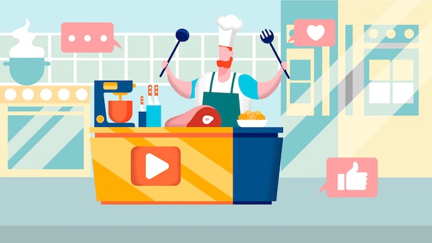 Vector culinary internet channel flat vector illustration