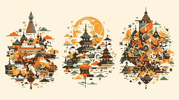 Vector cultural motifs of bhaktapur nepal