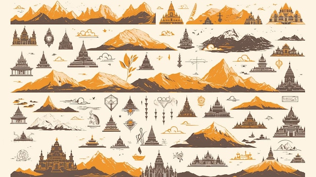 Vector cultural patterns of kathmandu nepal