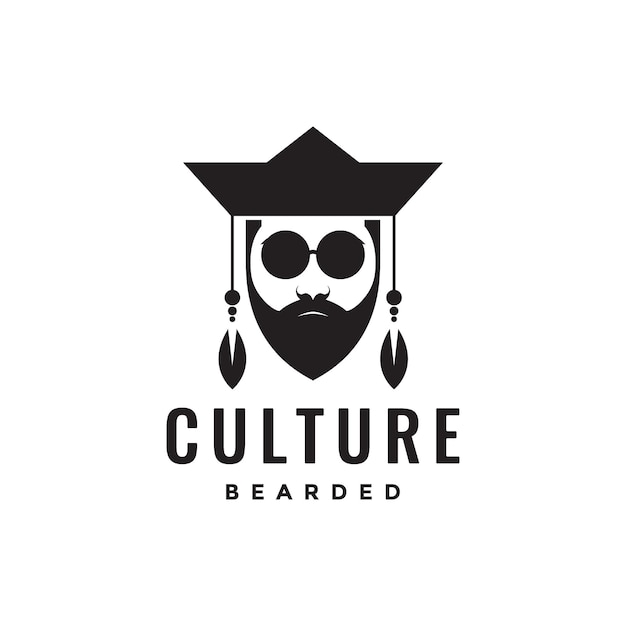 Culture old man bearded chinese face headgear cool logo design vector icon illustration