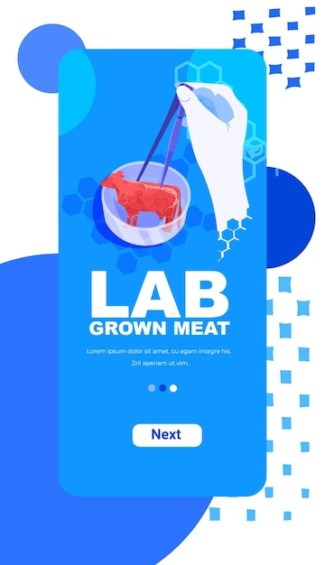 cultured red raw meat made from animal cells artificial lab grown meat production concept vertical copy space vector illustration