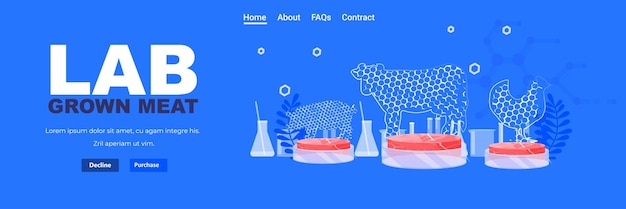 cultured red raw meat made from different animal cells artificial lab grown meat production concept copy space horizontal vector illustration