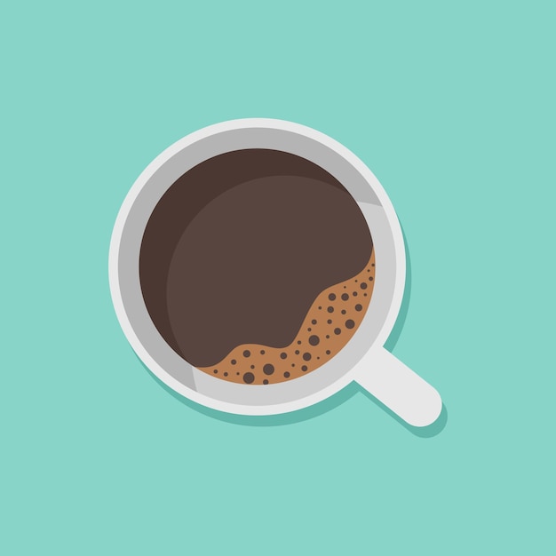 A cup of black coffee top view isolated on white background Vector illustration