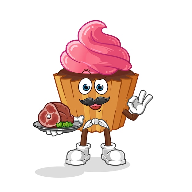 Cup cake chef with meat mascot