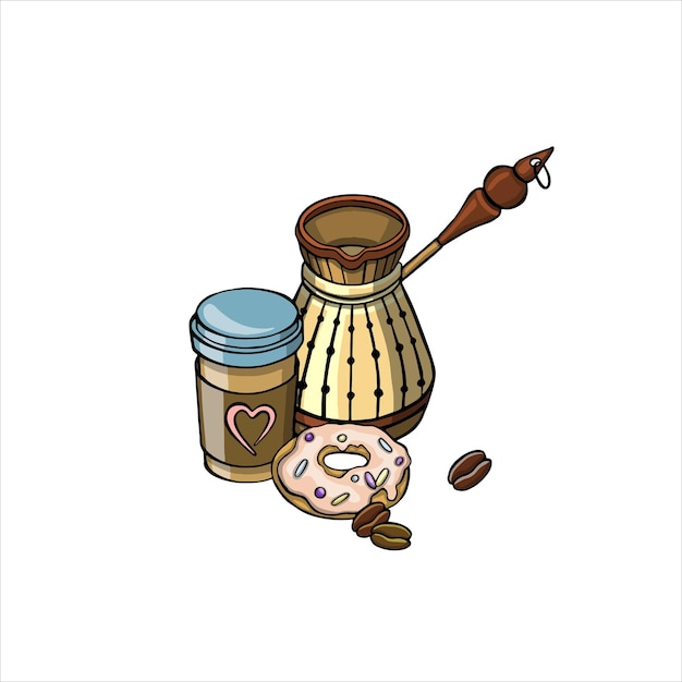 Cup of coffee to go cezve and sweetness takeaway illustration