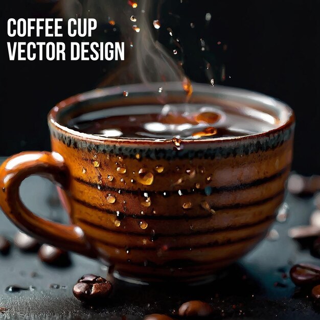 Vector cup of coffee is being poured into a cup with black background