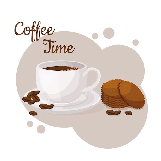 Cup of coffee and pepparkakor Coffee time concept Isolated hand drawn vector illustration