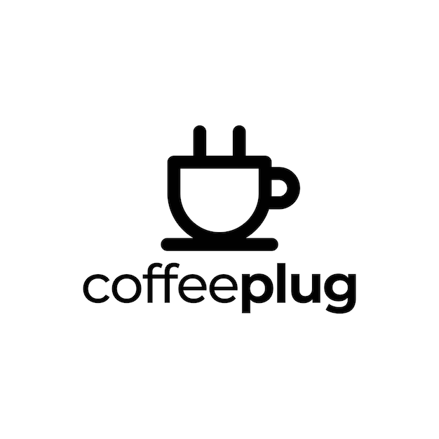 cup coffee and plug line logo design