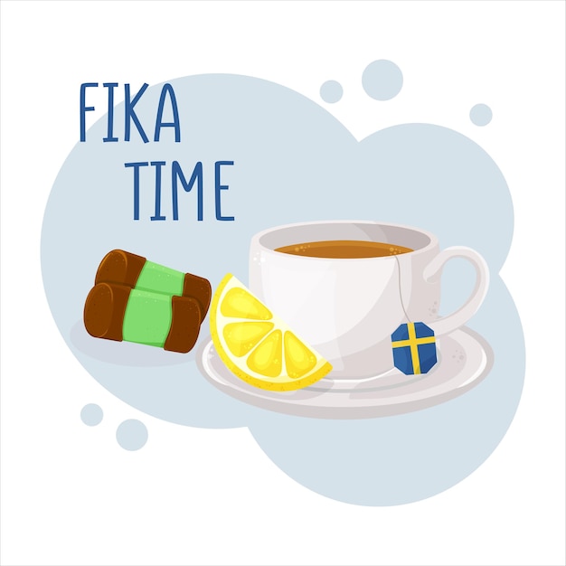 Cup of coffee or tea and dammsugaree Coffee break fika concept Isolated hand drawn vector