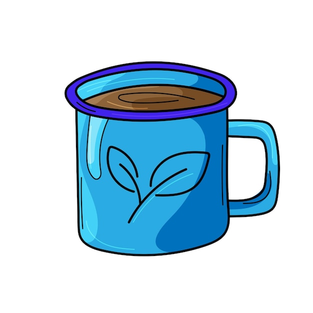 Cup of coffee or tea Drawing of a leaf on a cup Autumn mood Vector