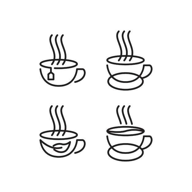 cup of coffee and tea line style modern minimal set collection icon logo design vector icon illustration