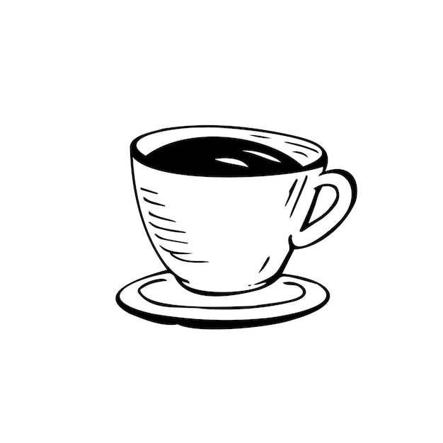 Cup of coffee thin black lines on a white background Vector